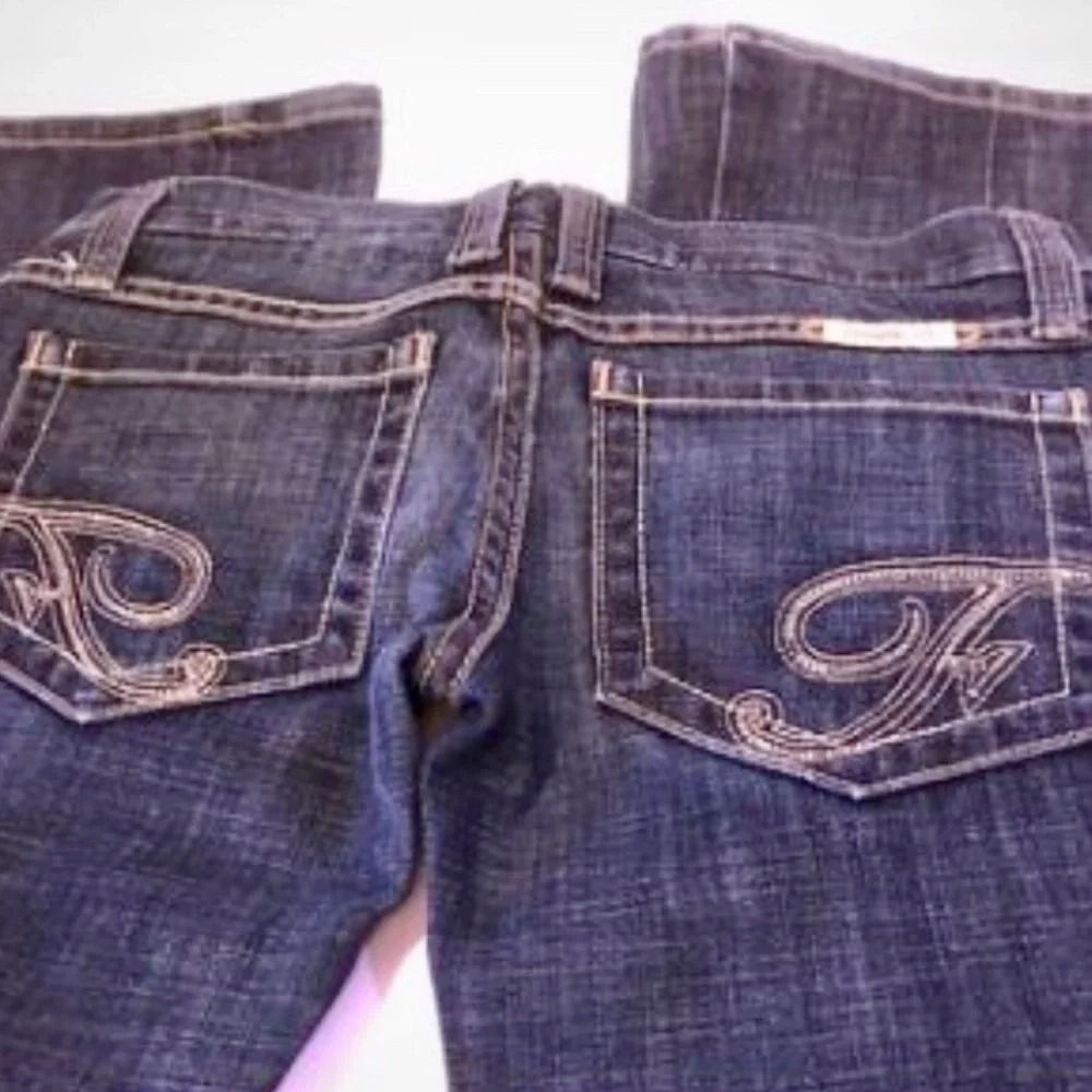 FRANKIE B HIPSTER FLARE JEANS BLING LOGO POCKETS🔥 - Picture 4 of 8